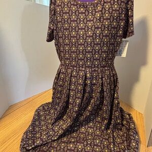 LuLaRoe Purple and Yellow Amelia Patterned Midi Dress